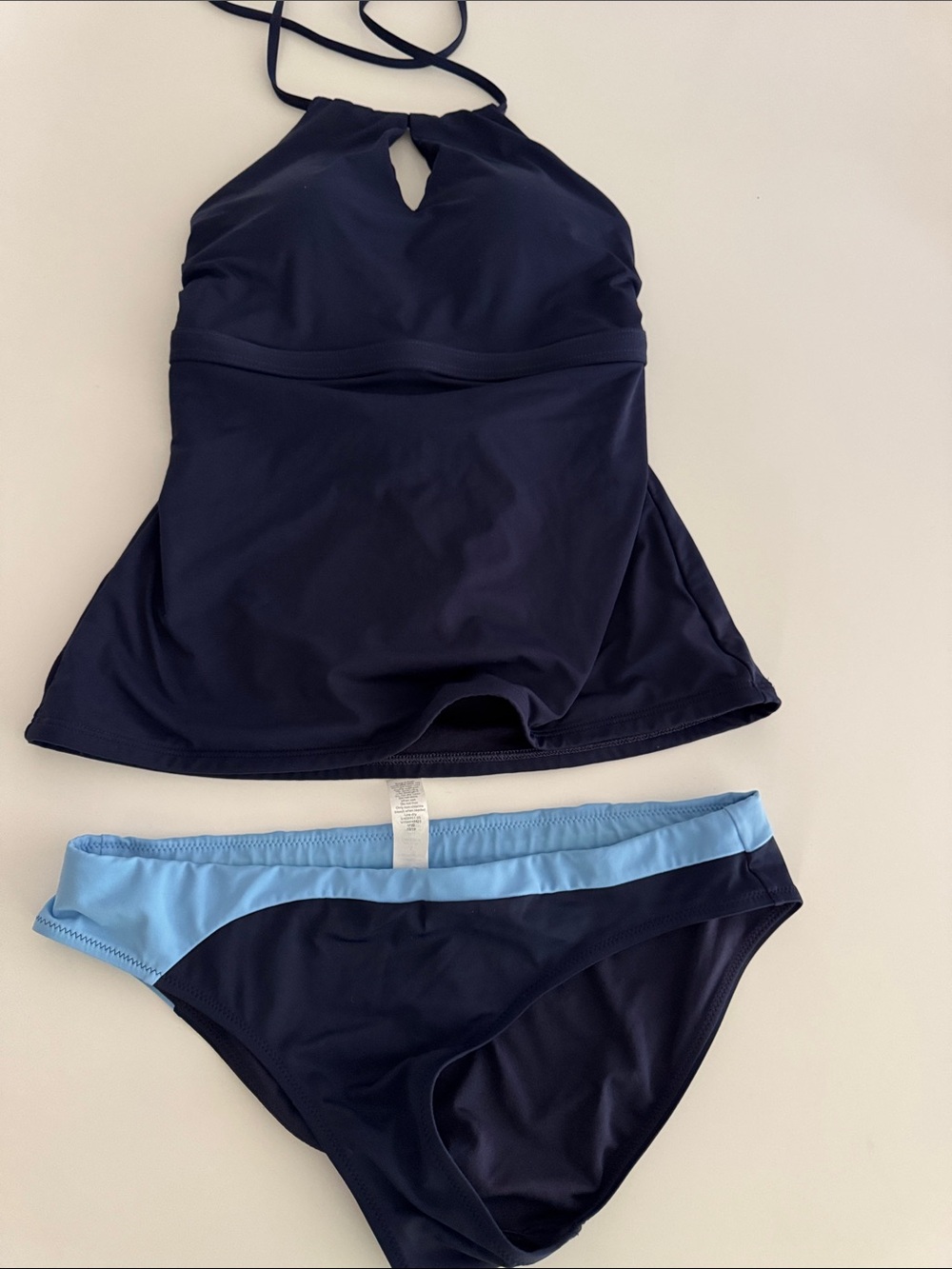 Women's Navy Blue Halter Tankini with Light Blue Accent